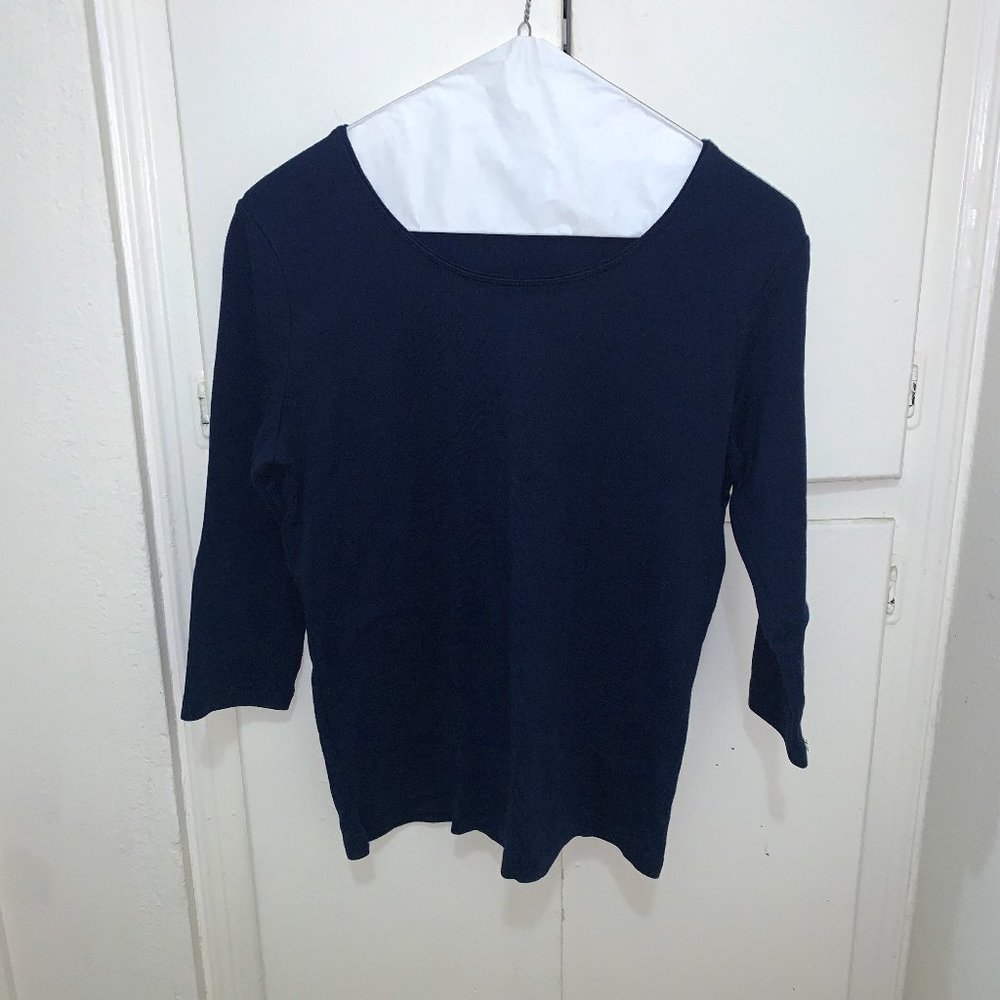 Karen Scott Petite Medium Navy 3/4 Sleeve